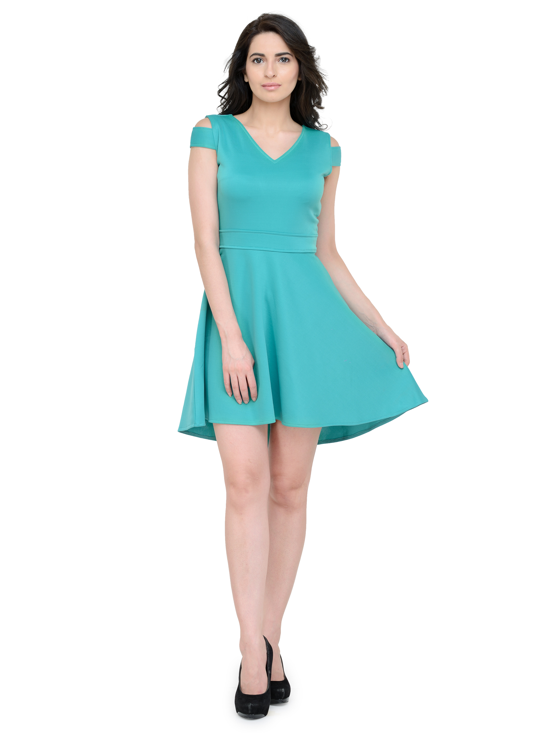 FLARED TURQUOISE BODYCON MIDI DRESS